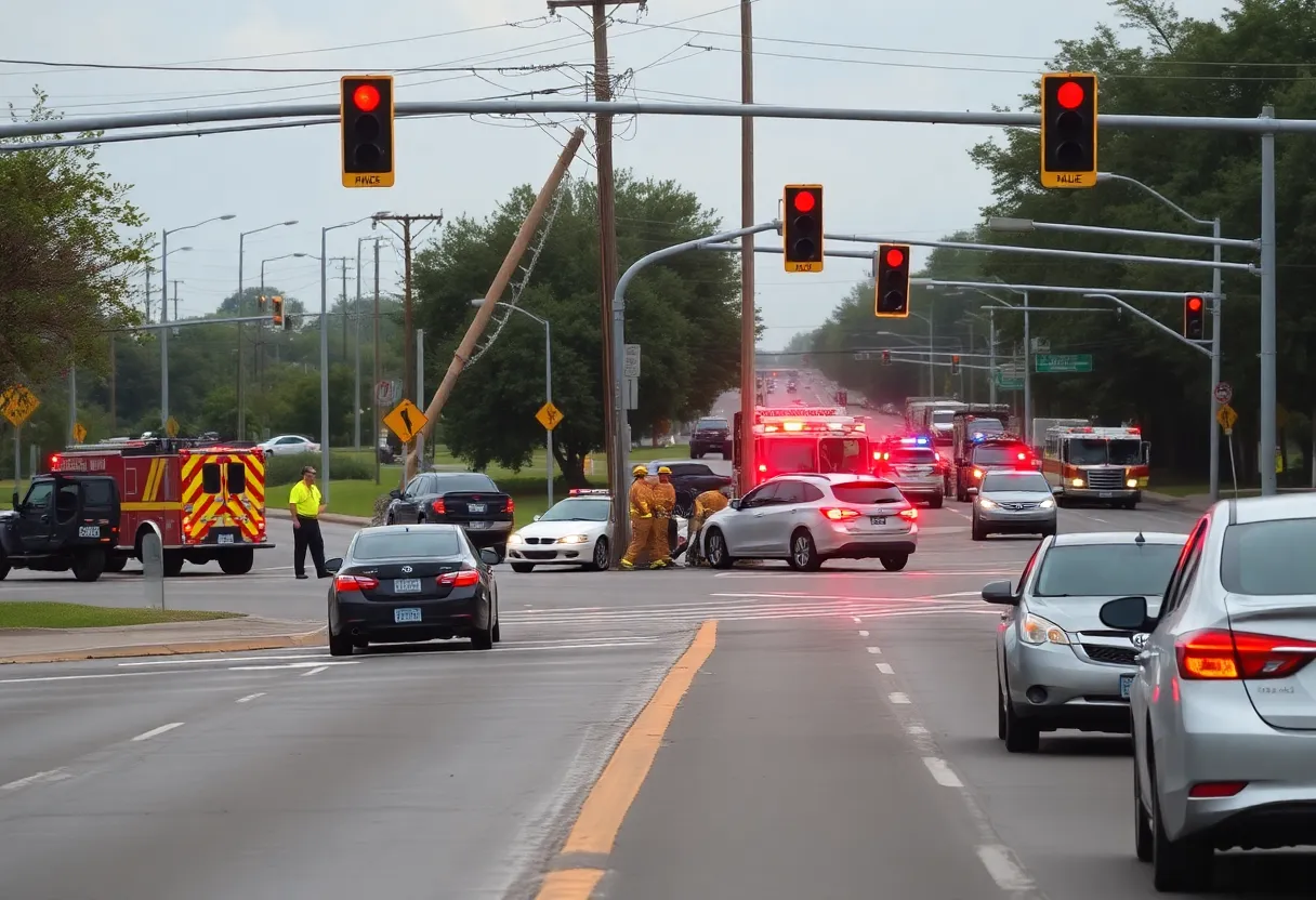 Scene of a vehicle crash in Oklahoma City where the driver struck a utility pole.