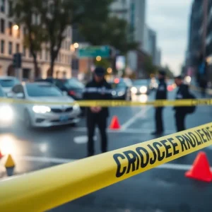 Crime scene investigation in Oklahoma City with police markers.