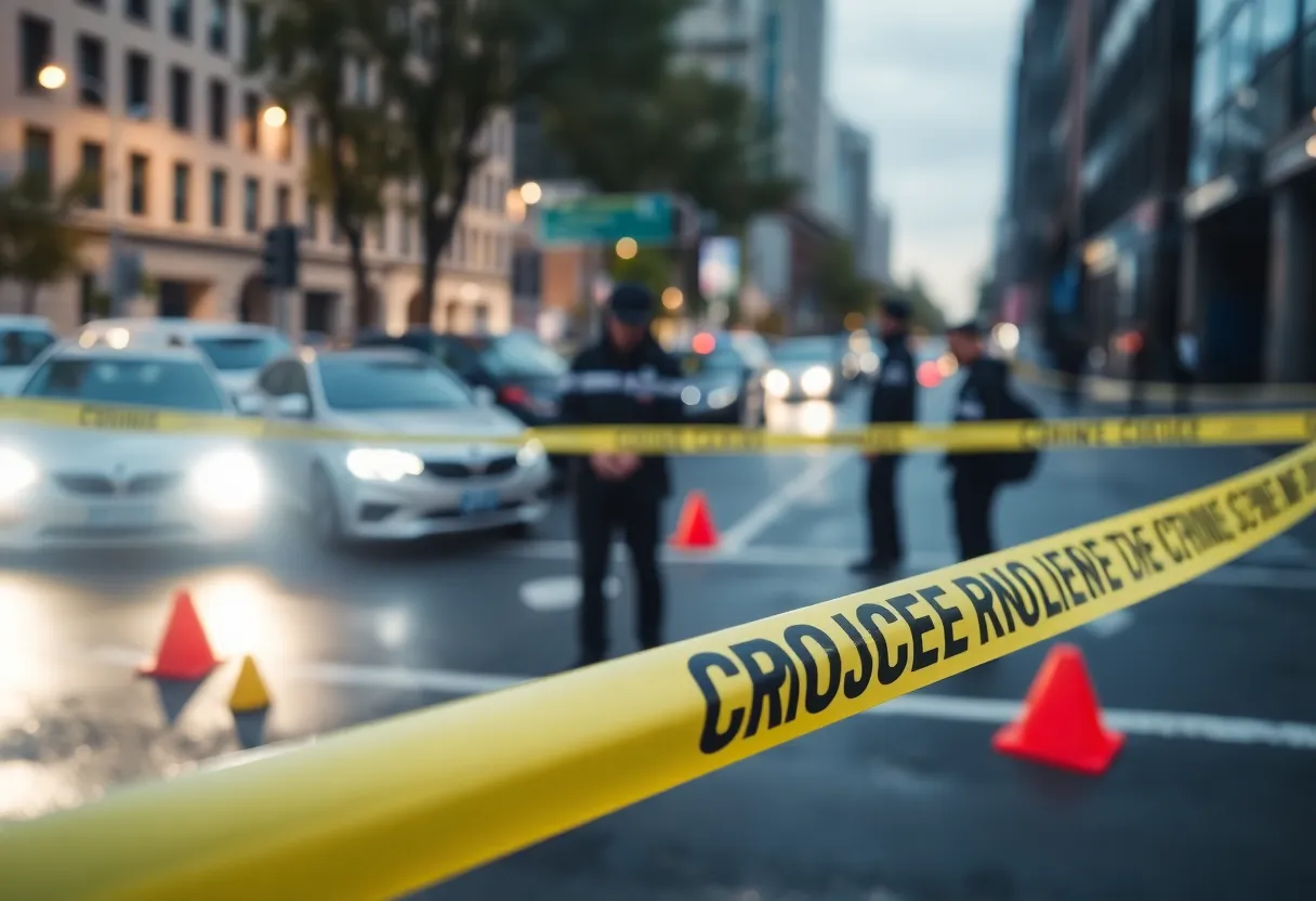 Crime scene investigation in Oklahoma City with police markers.