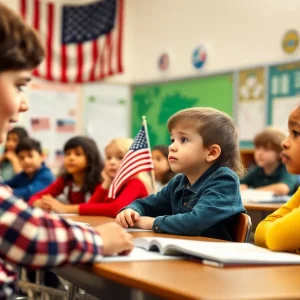 Students learning about American history in a classroom
