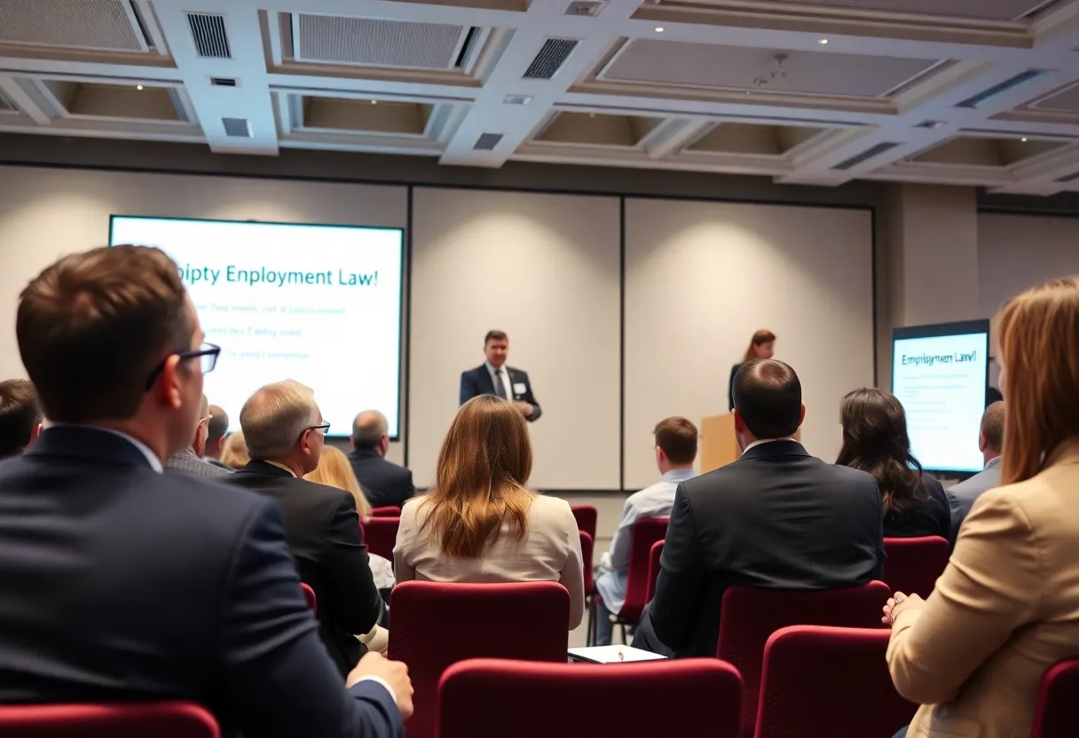 Business leaders engaged in discussions at the employment law symposium.