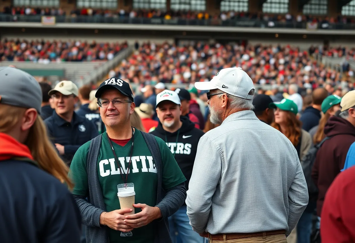 Barry Switzer addressing an audience at the Oklahoma History Center during a football legacy celebration event