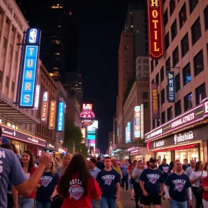 Oklahoma City street filled with fans during an NBA game night