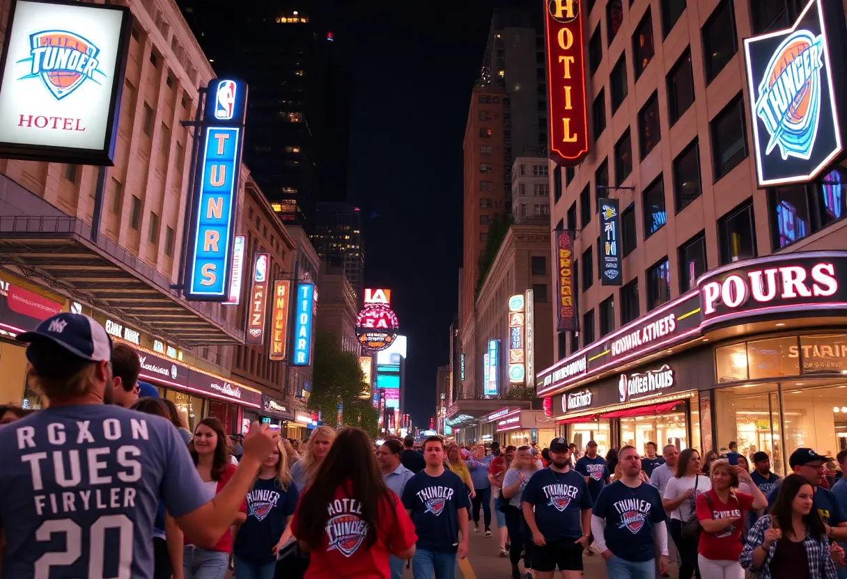 Oklahoma City street filled with fans during an NBA game night