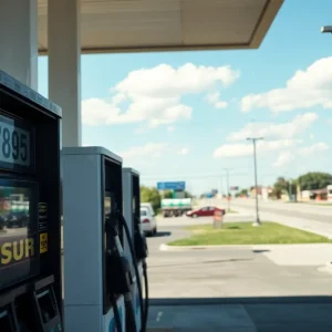Gas station displaying current prices in Oklahoma City with emphasis on $2.89 per gallon.
