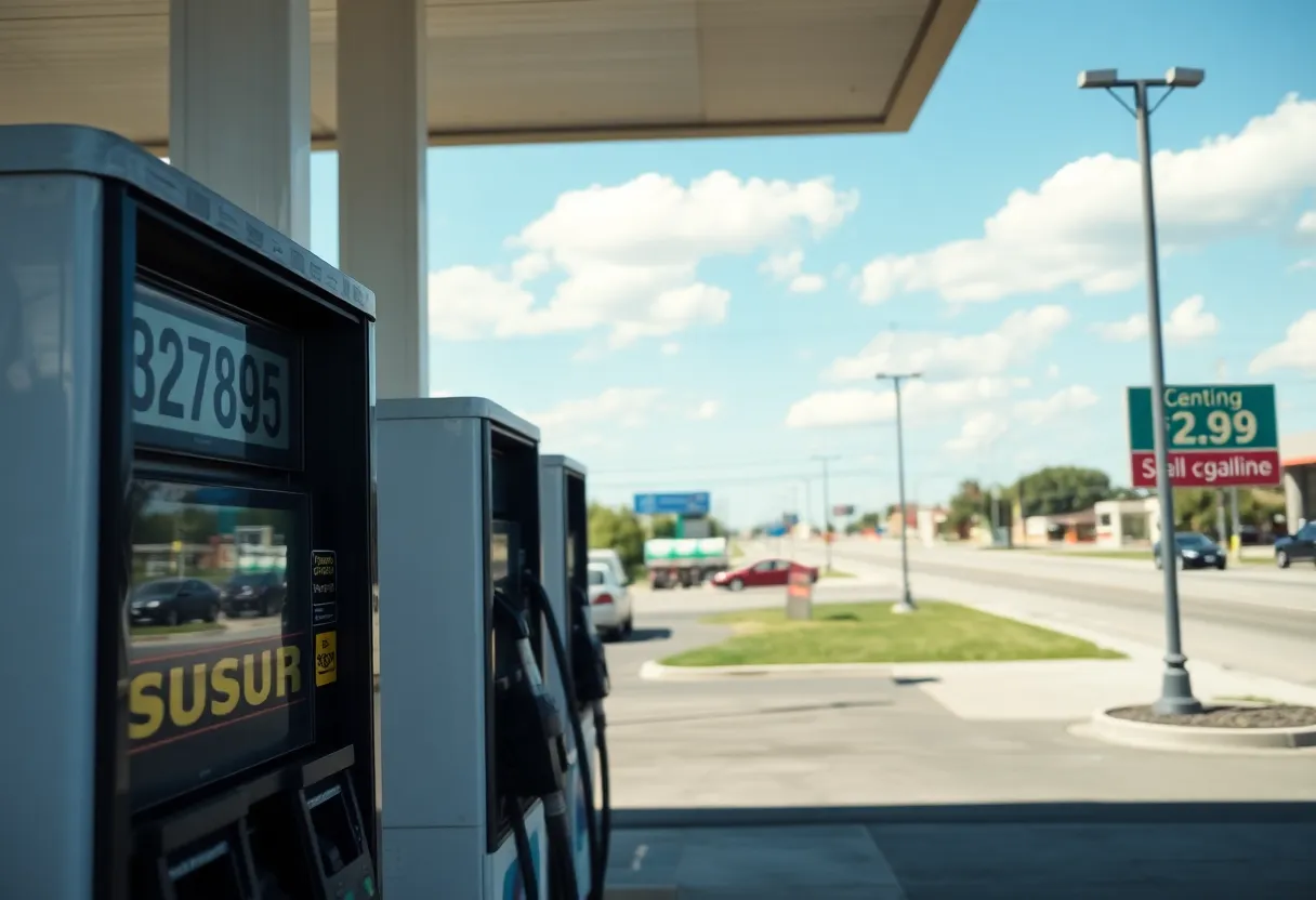 Gas station displaying current prices in Oklahoma City with emphasis on $2.89 per gallon.