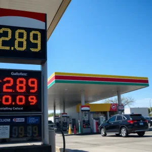 Gas station in Oklahoma City showing $2.89 gas prices