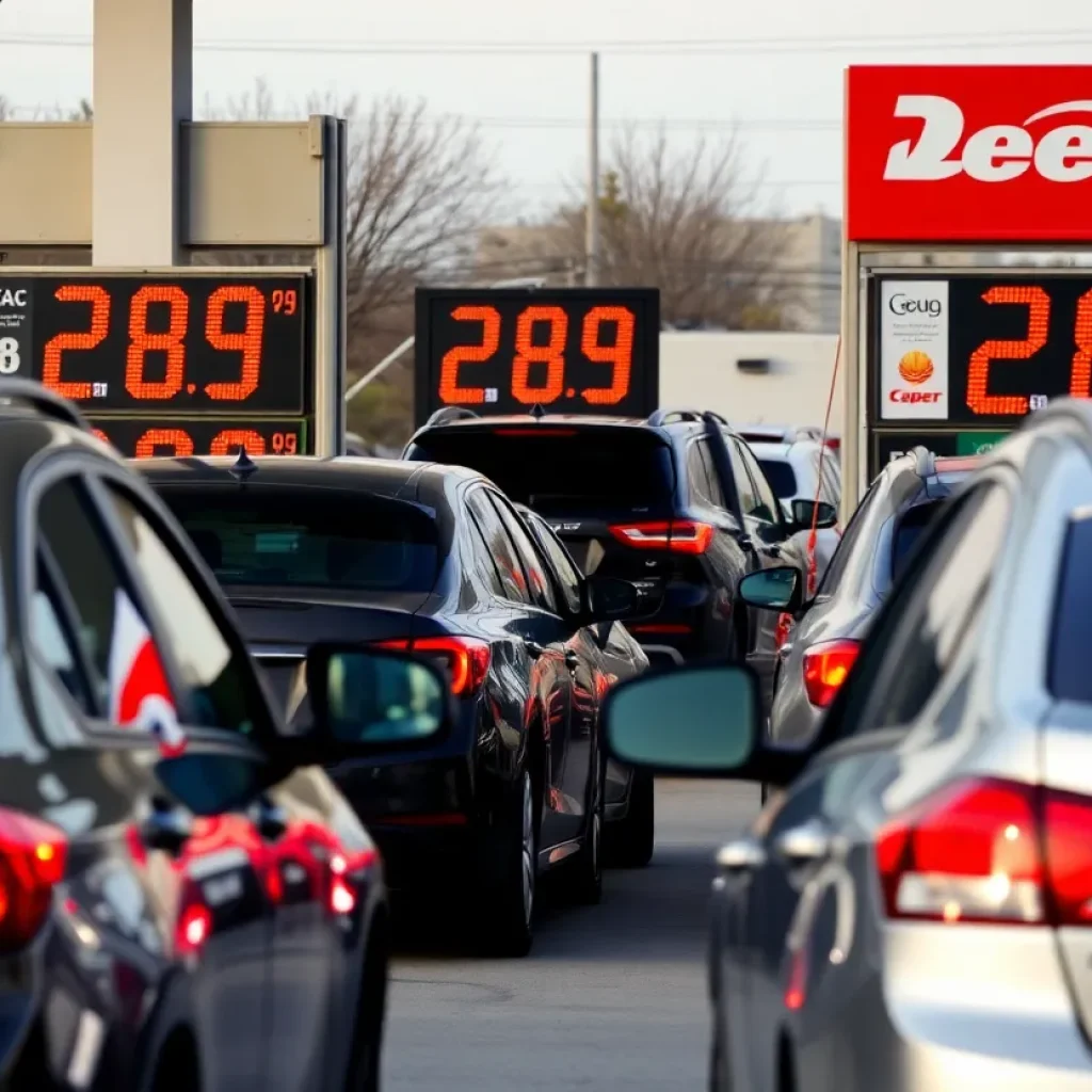 Gas prices at a station in Oklahoma City showing $2.89