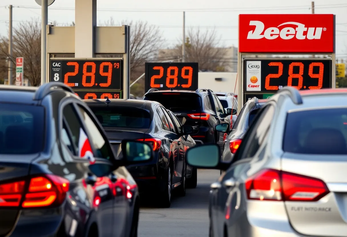 Gas prices at a station in Oklahoma City showing $2.89