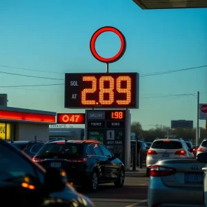 Gas station sign showing gas price in Oklahoma City