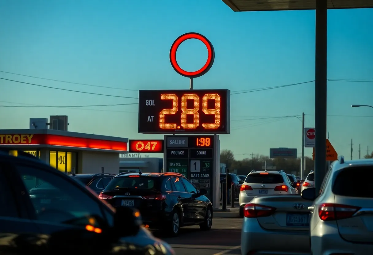 Gas station sign showing gas price in Oklahoma City