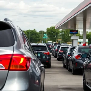 Drivers at an Oklahoma City gas station searching for affordable gas prices