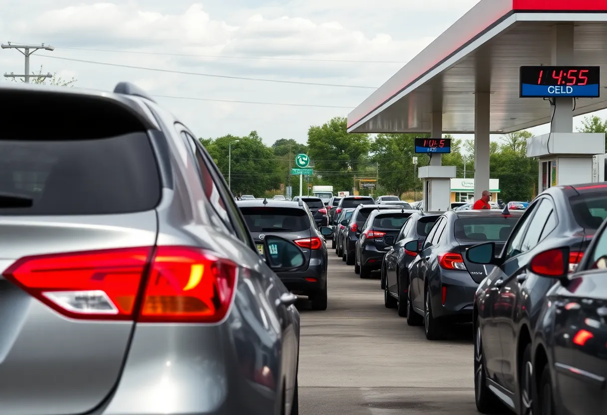 Drivers at an Oklahoma City gas station searching for affordable gas prices