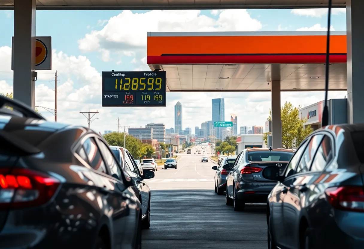 Cars fueling up at a gas station in Oklahoma City