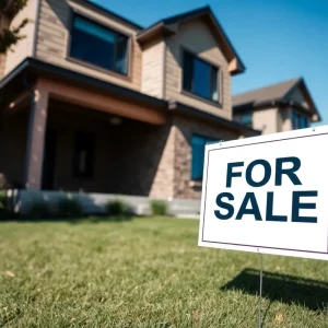 Modern home in Oklahoma City with a For Sale sign