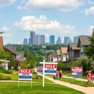 An Oklahoma City neighborhood with homes and for sale signs