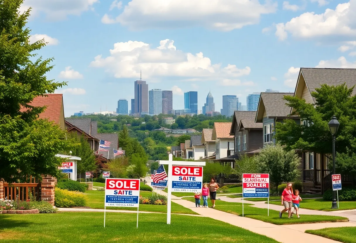 An Oklahoma City neighborhood with homes and for sale signs