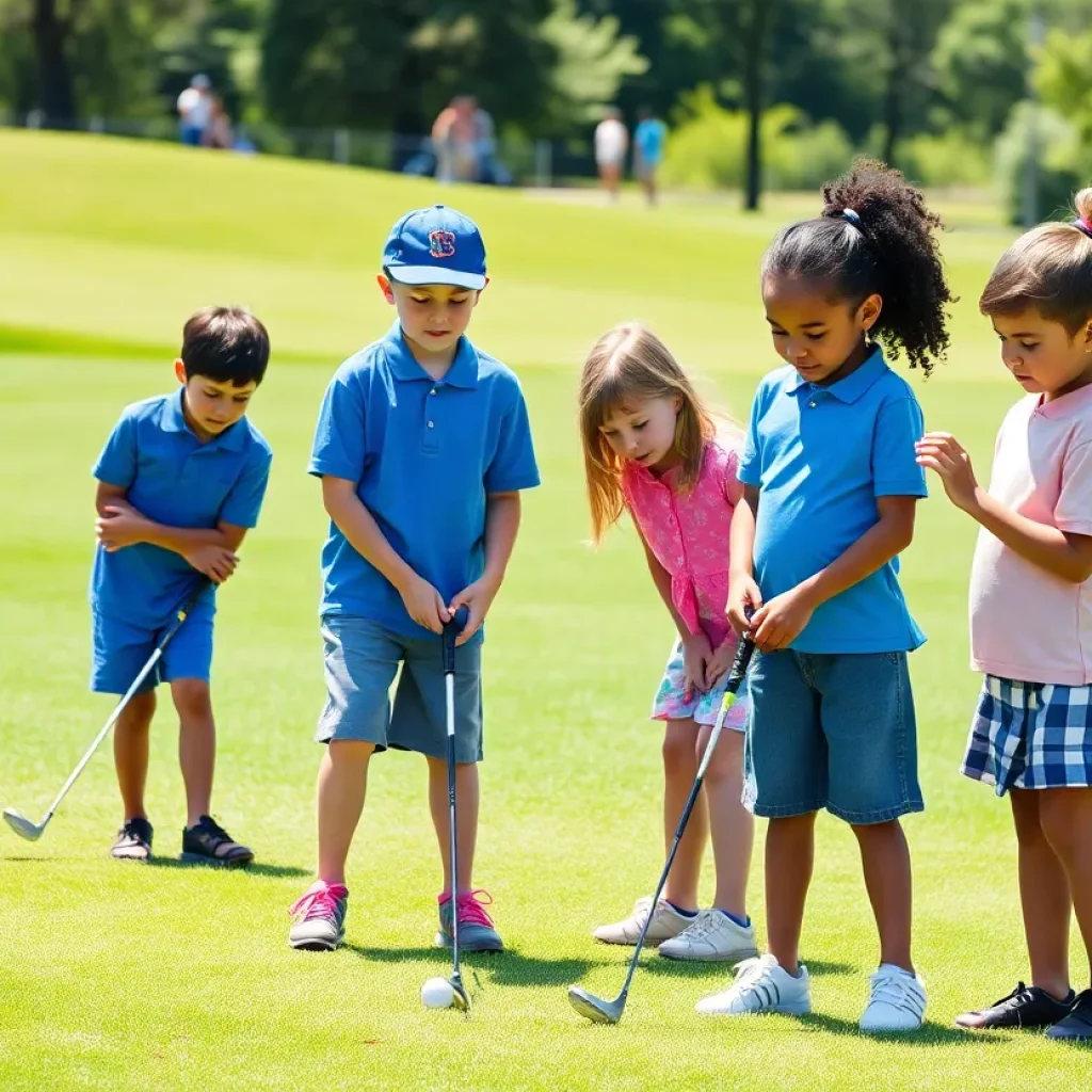 Children learning golf skills at the Oklahoma City junior golf academy