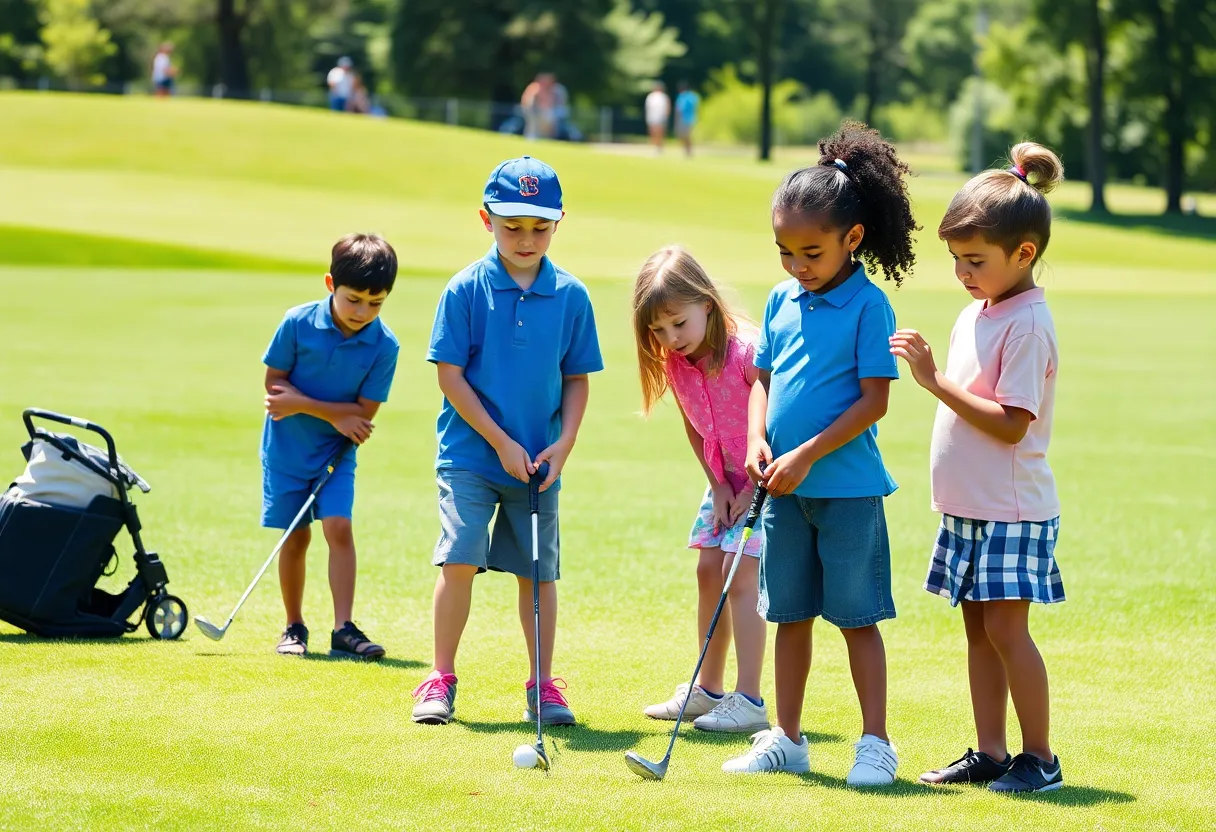 Children learning golf skills at the Oklahoma City junior golf academy