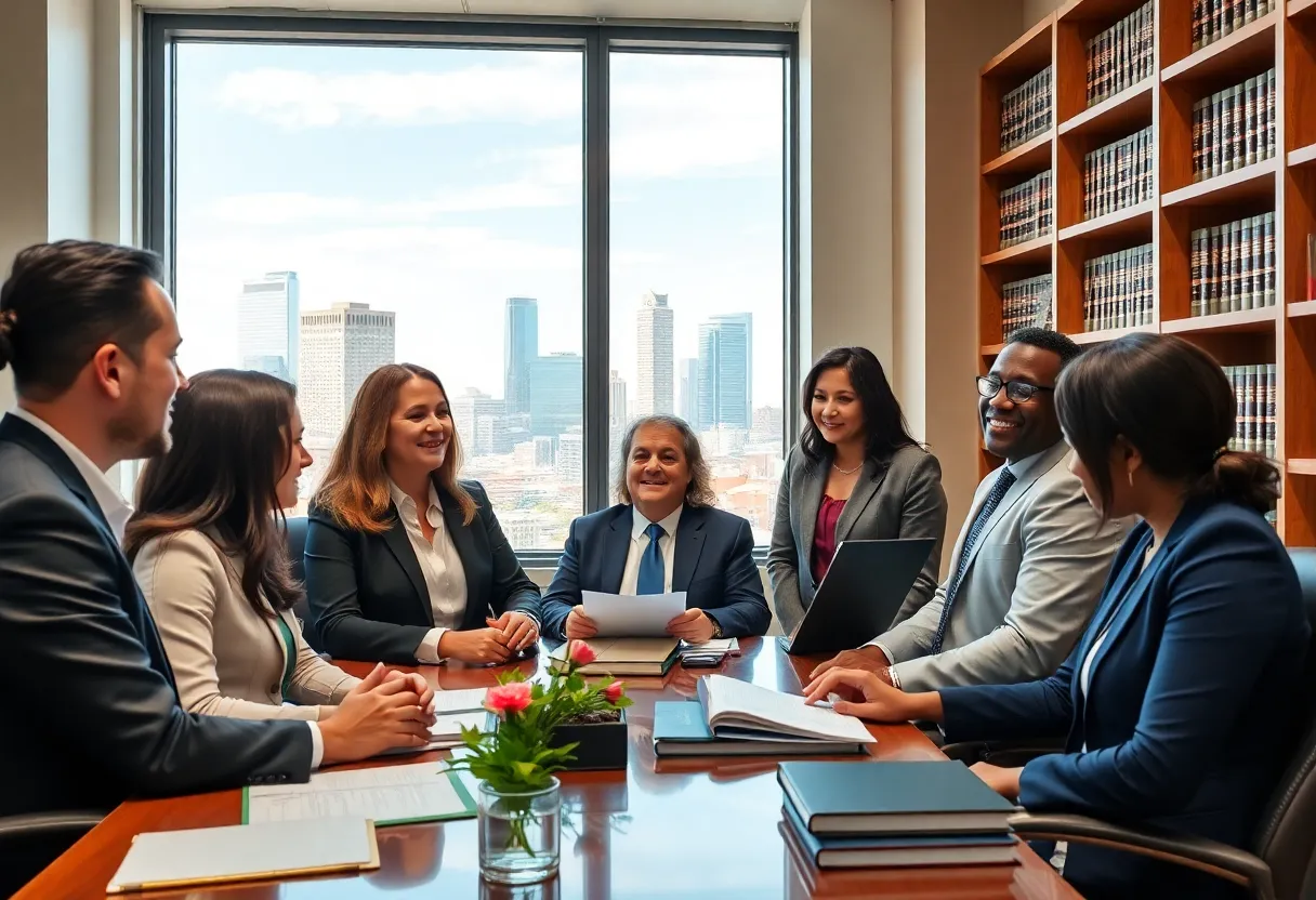 A dynamic legal office in Oklahoma City showcasing teamwork among attorneys.