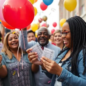 People celebrating lottery wins in Oklahoma City