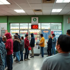 Customers at a lottery store in Oklahoma City after a major win