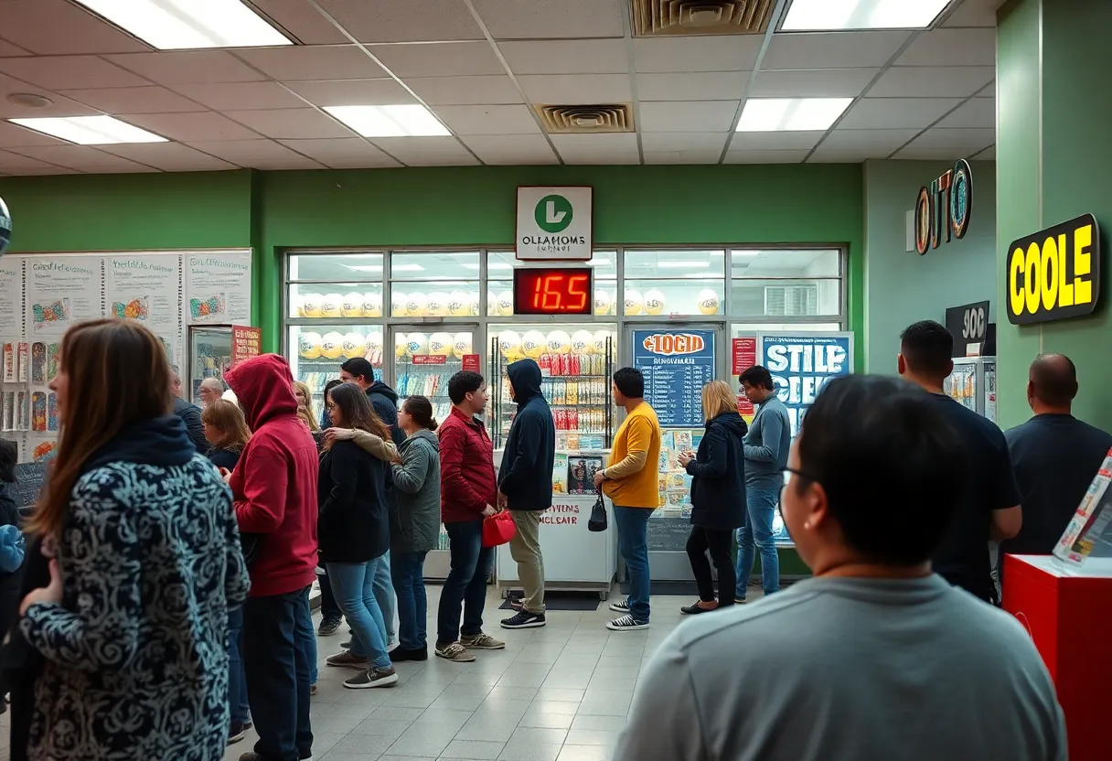 Customers at a lottery store in Oklahoma City after a major win