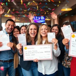 Happy winners celebrating their lottery success in Oklahoma City