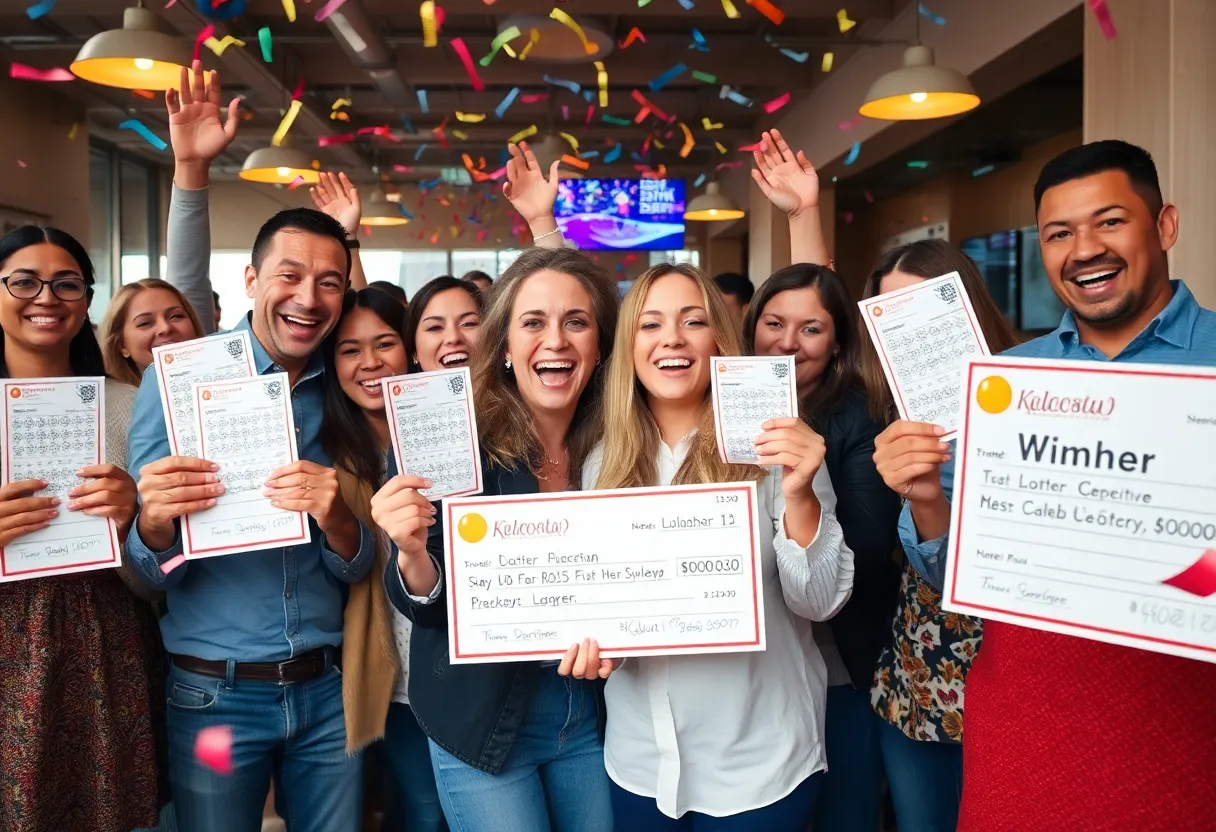 Happy winners celebrating their lottery success in Oklahoma City