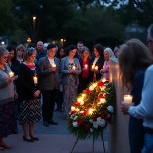 A memorial ceremony at the Oklahoma City National Memorial.