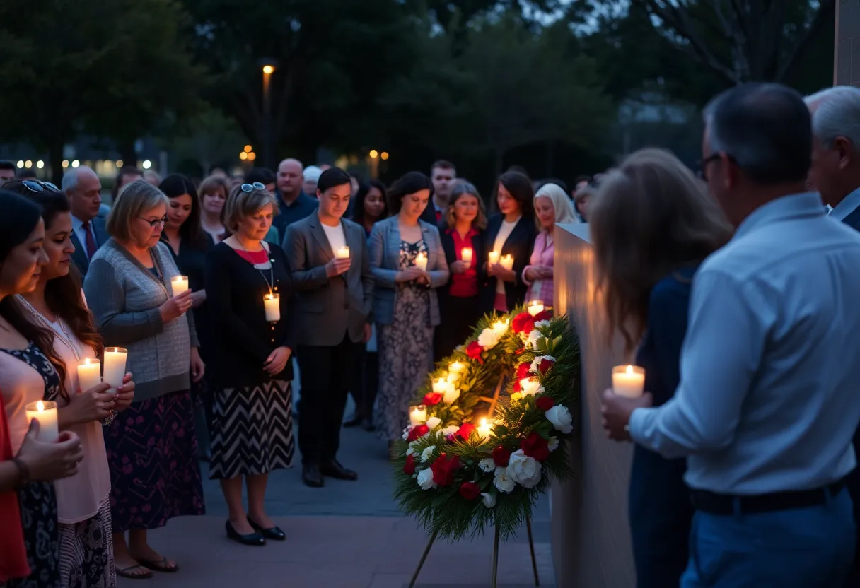 A memorial ceremony at the Oklahoma City National Memorial.