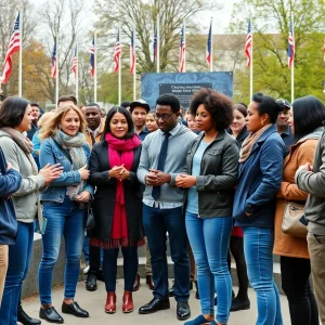 Community members participating in a dialogue about patriotism and unity at the Oklahoma City National Memorial.