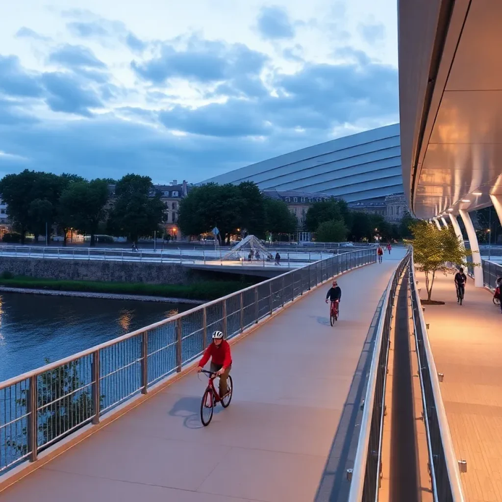 Modern pedestrian bridge over Oklahoma River