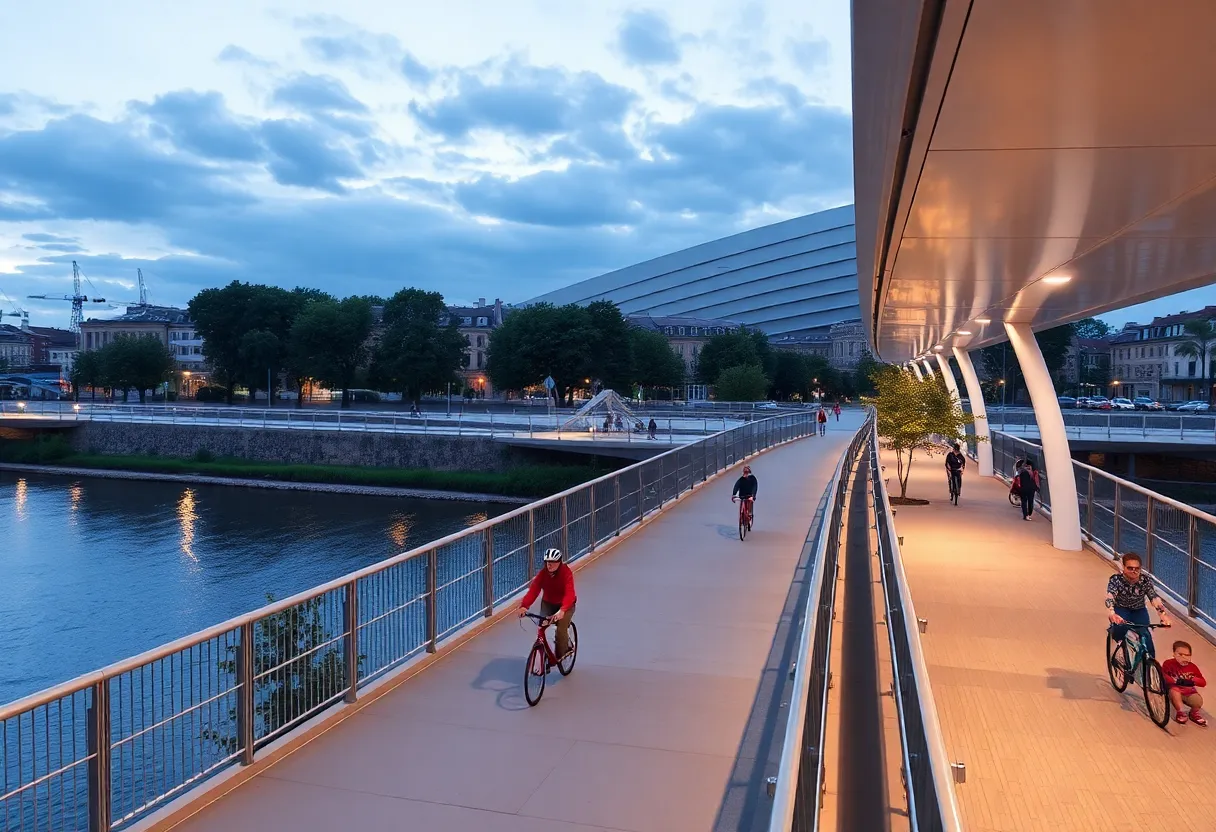 Modern pedestrian bridge over Oklahoma River
