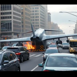 National Guard military aircraft crashing near an urban intersection in Oklahoma City