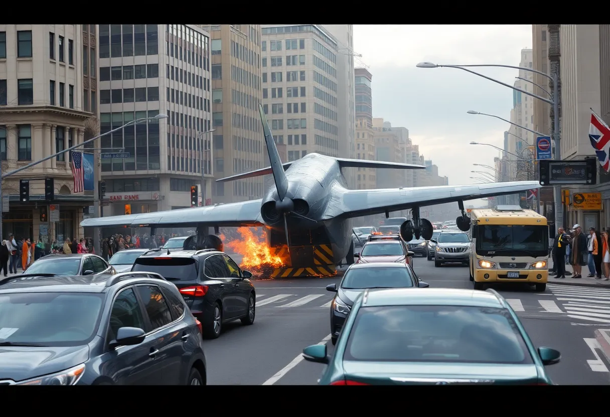 National Guard military aircraft crashing near an urban intersection in Oklahoma City
