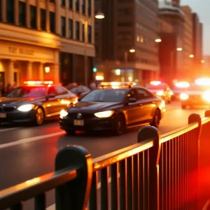 Scene of a police chase in Oklahoma City with officers and flashing lights