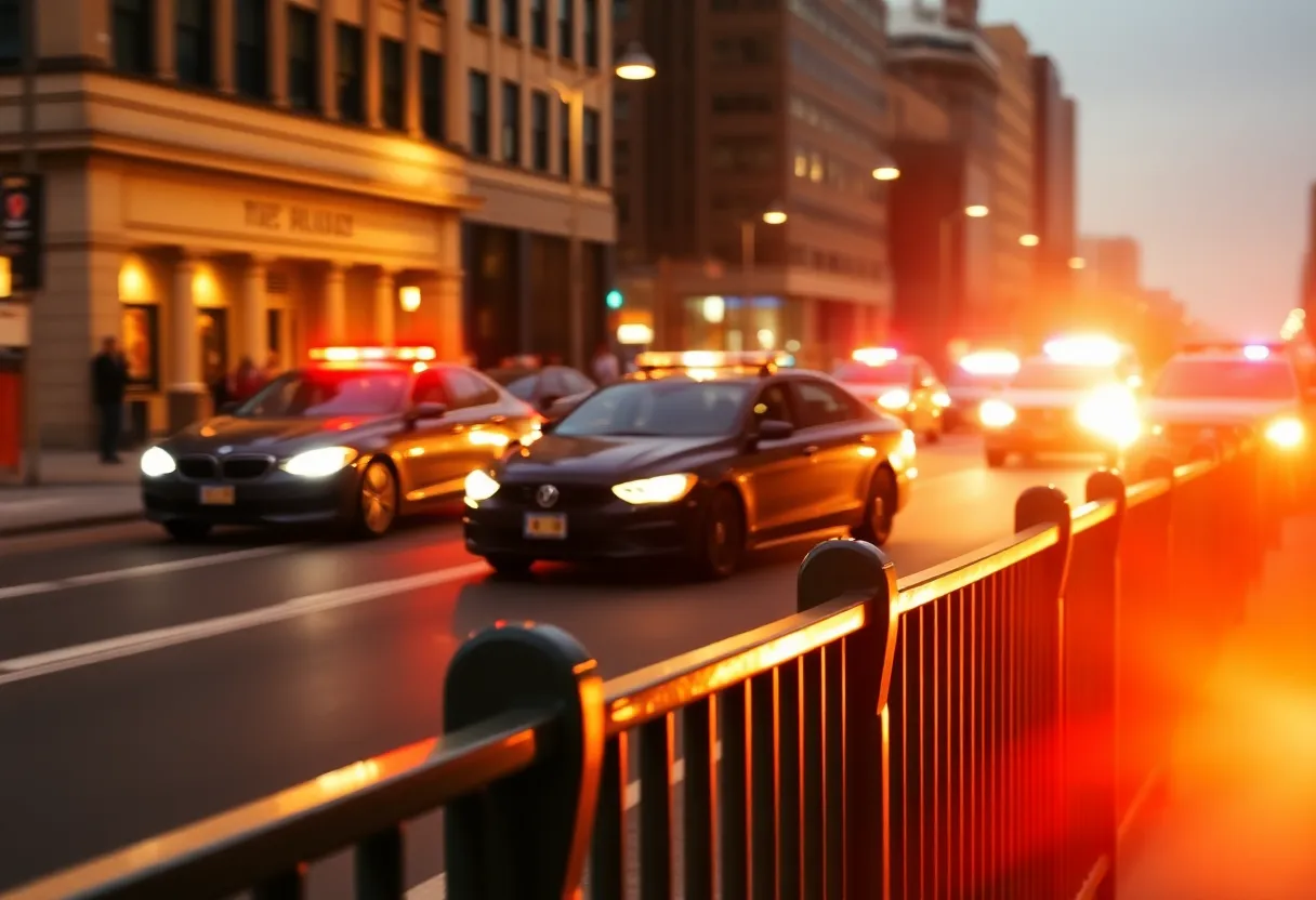 Scene of a police chase in Oklahoma City with officers and flashing lights