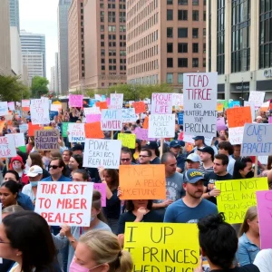 Diverse protesters demonstrating in Oklahoma City against Trump administration policies