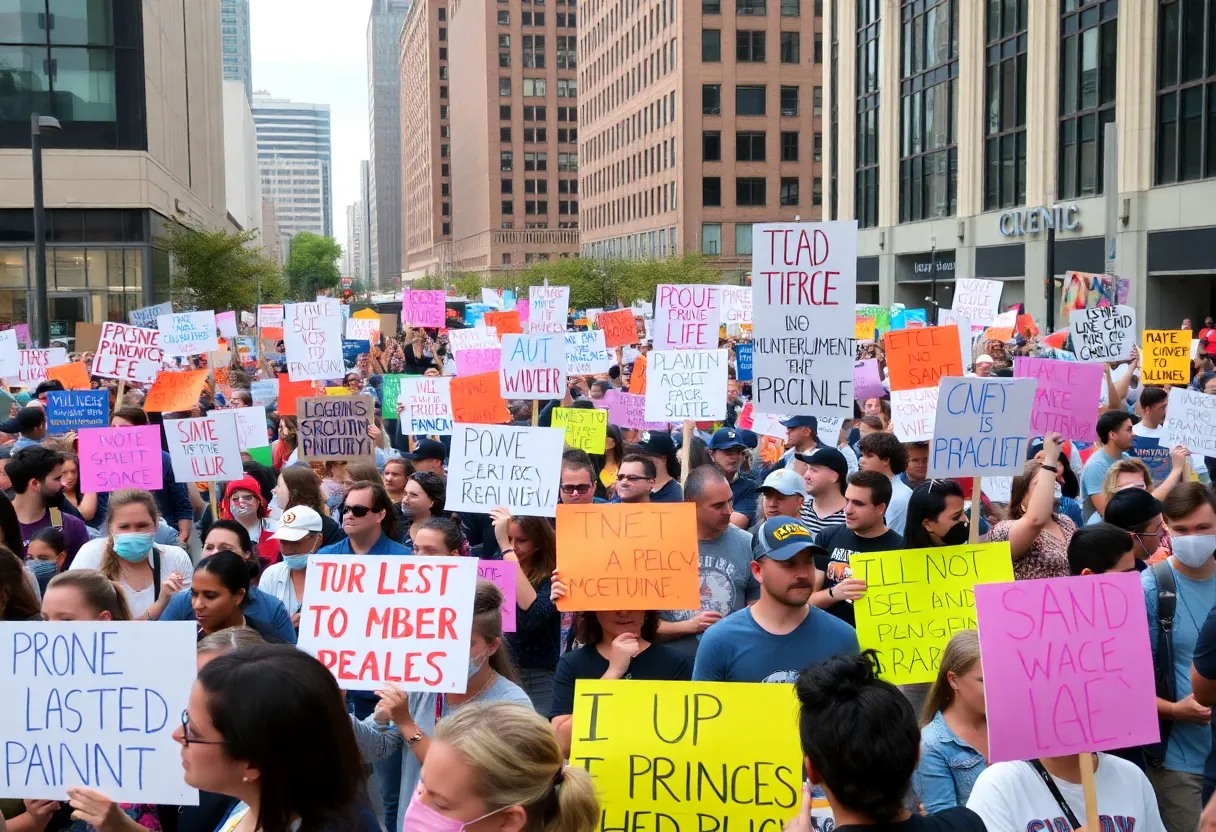 Diverse protesters demonstrating in Oklahoma City against Trump administration policies