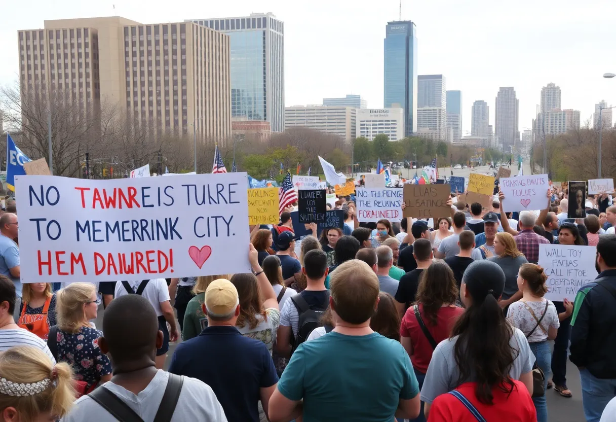Crowds gathered peacefully at the Oklahoma City protests holding unity and democratic values banners.