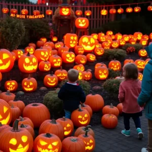 Pumpkins illuminated at Myriad Gardens for Halloween
