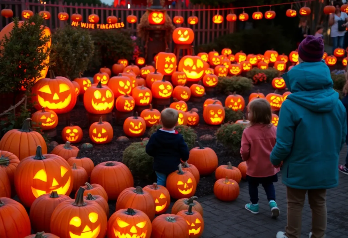Pumpkins illuminated at Myriad Gardens for Halloween
