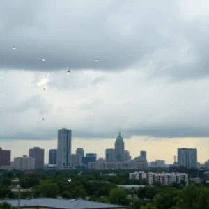 Oklahoma City skyline with rain clouds