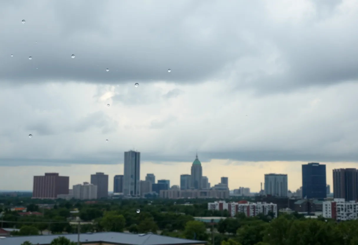 Oklahoma City skyline with rain clouds