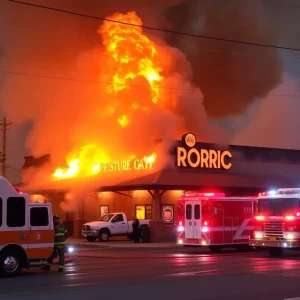 Firefighters responding to a fire at a restaurant in Oklahoma City.
