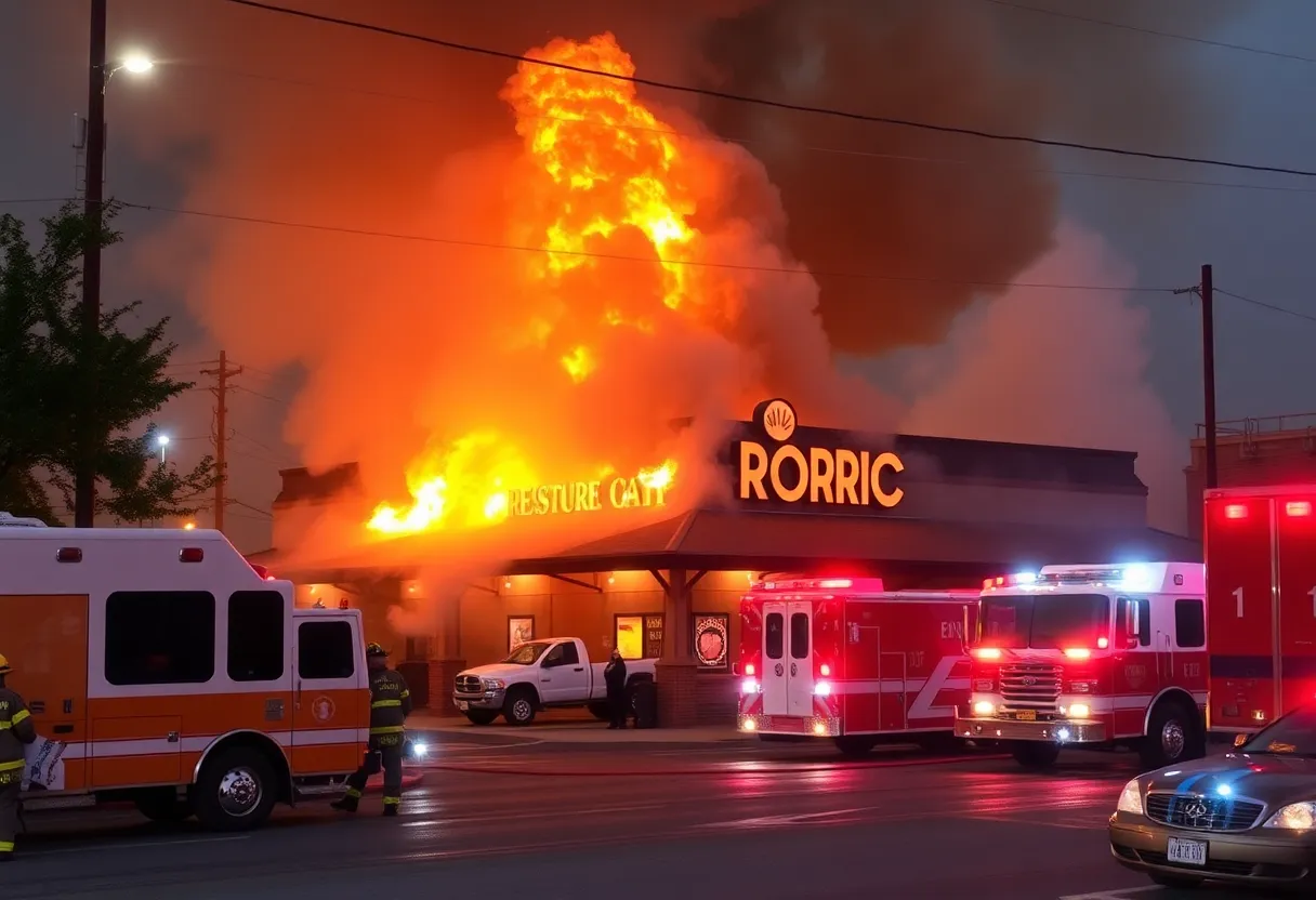 Firefighters responding to a fire at a restaurant in Oklahoma City.