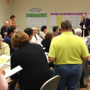 Community members discussing Oklahoma City school bond proposals