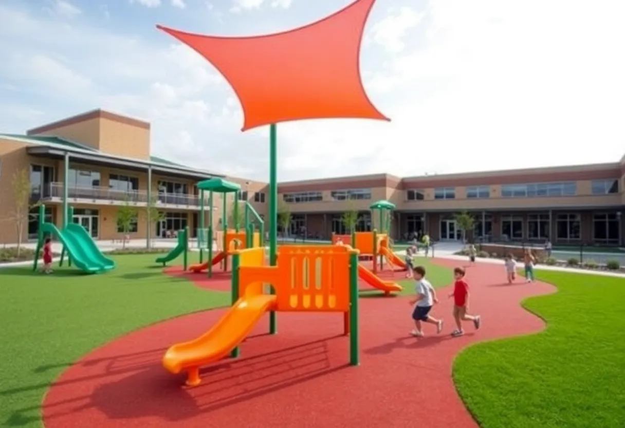 Children playing in a newly upgraded school playground in Oklahoma City.