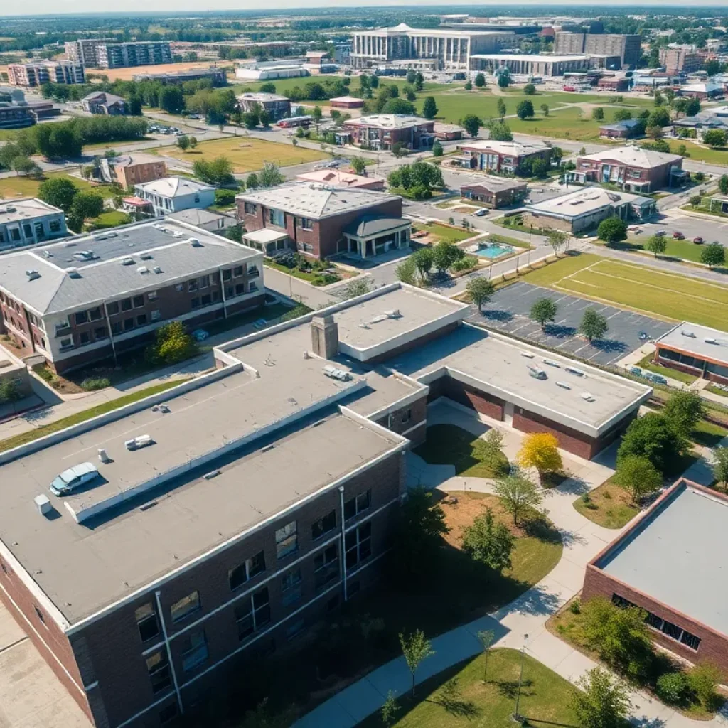 Aerial view of Oklahoma City schools under construction.